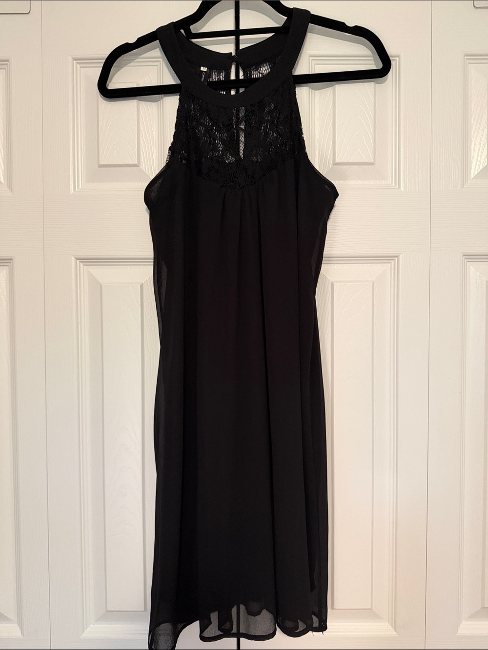 Women's Black Lace Yoke Halter Dress